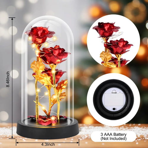 Glass Rose Flower, Light Up Rose in A Glass Dome,Rose Gifts for Anniversary, Wedding, Valentines
