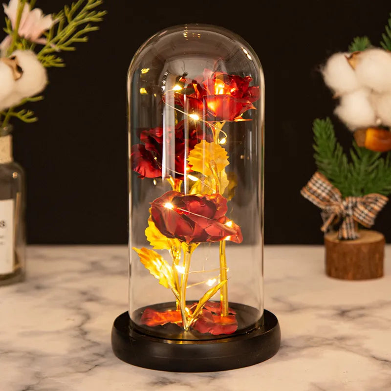 Glass Rose Flower, Light Up Rose in A Glass Dome,Rose Gifts for Anniversary, Wedding, Valentines