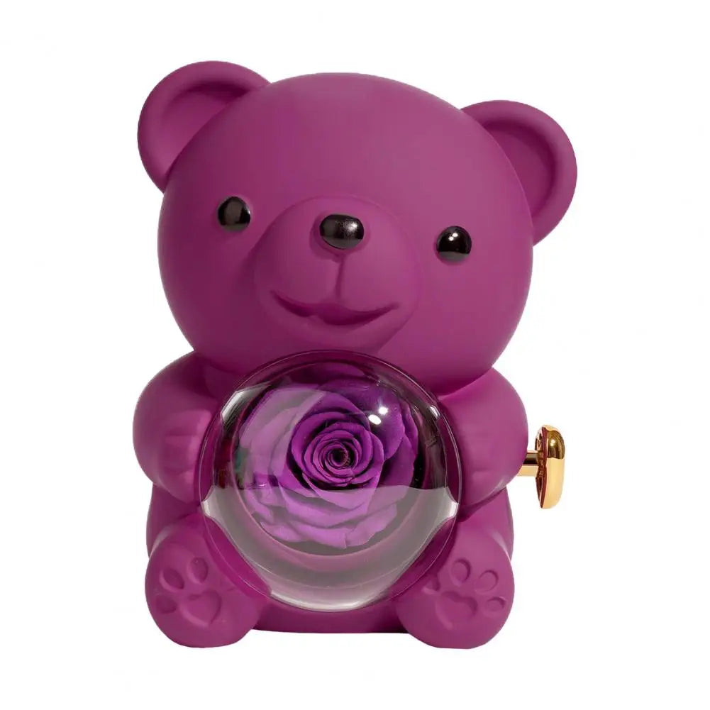 Preserved Rose Hug Bear Gift With Heart Necklace Rotatable Eternal Flower Bear Gift Box For Women Girlfriend Valentine's Day