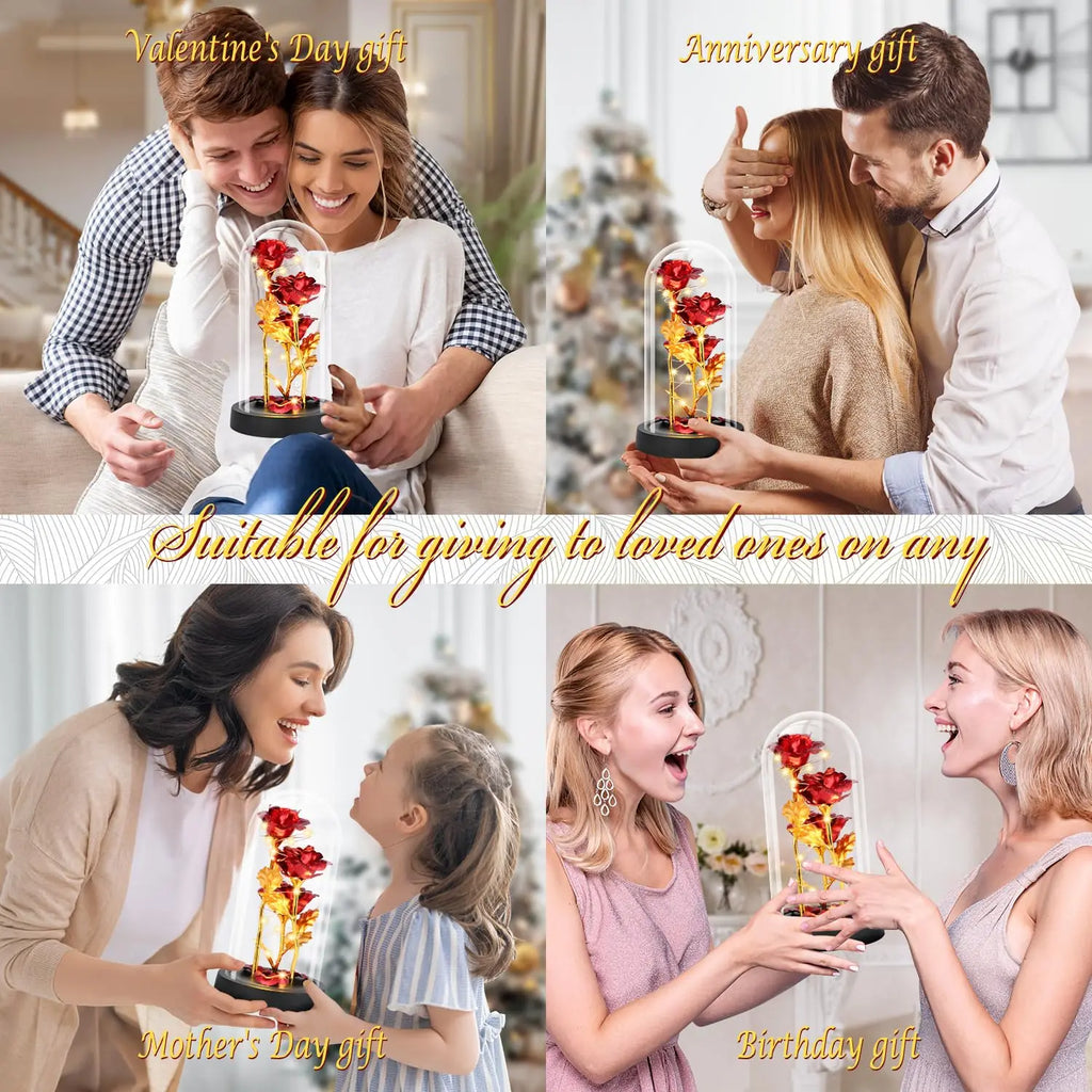 Glass Rose Flower, Light Up Rose in A Glass Dome,Rose Gifts for Anniversary, Wedding, Valentines