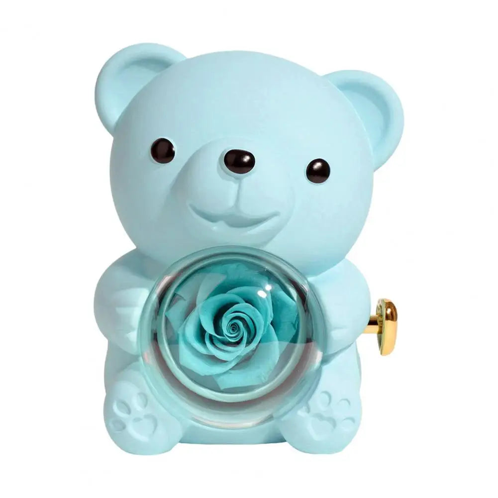 Preserved Rose Hug Bear Gift With Heart Necklace Rotatable Eternal Flower Bear Gift Box For Women Girlfriend Valentine's Day