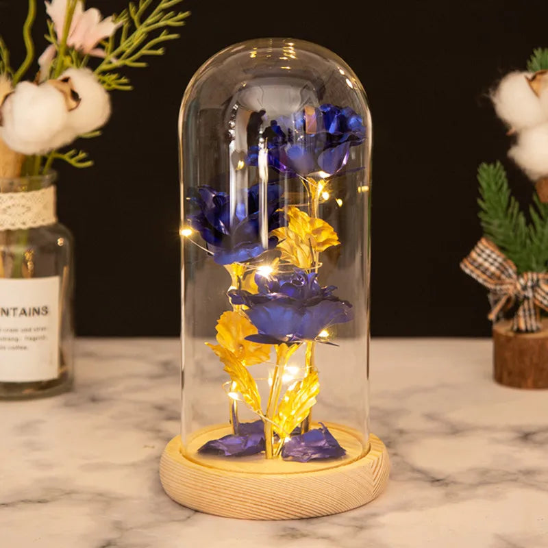 Glass Rose Flower, Light Up Rose in A Glass Dome,Rose Gifts for Anniversary, Wedding, Valentines