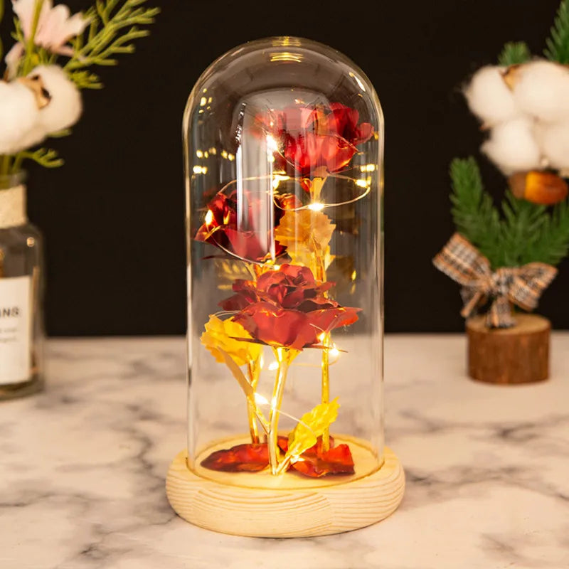 Glass Rose Flower, Light Up Rose in A Glass Dome,Rose Gifts for Anniversary, Wedding, Valentines