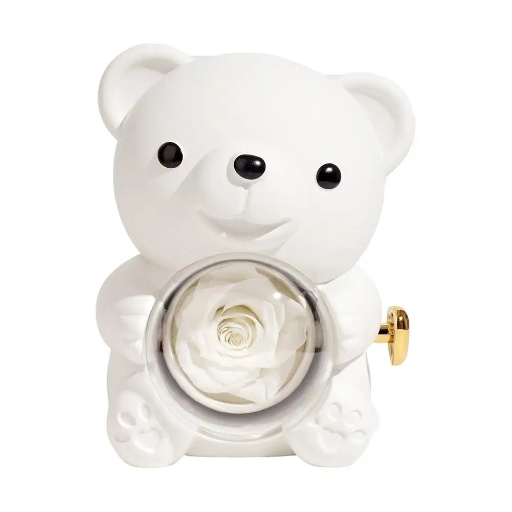Preserved Rose Hug Bear Gift With Heart Necklace Rotatable Eternal Flower Bear Gift Box For Women Girlfriend Valentine's Day