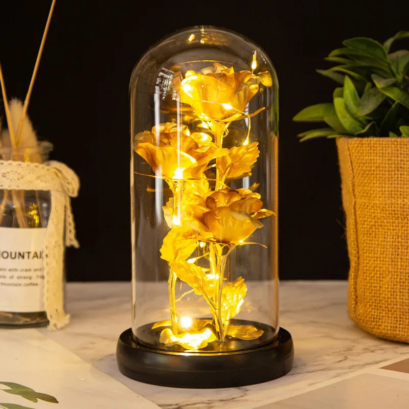 Glass Rose Flower, Light Up Rose in A Glass Dome,Rose Gifts for Anniversary, Wedding, Valentines